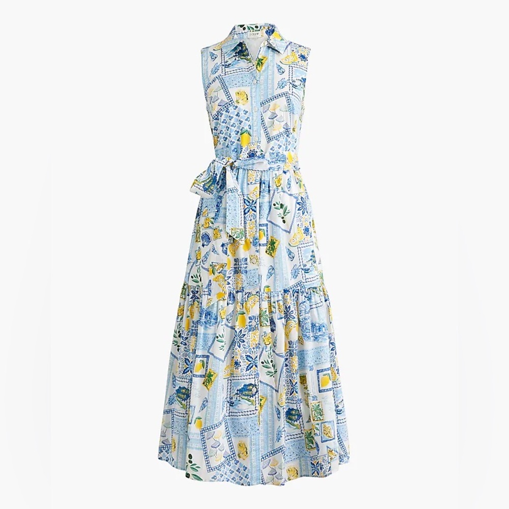 J. Crew White Printed Sleeveless Sundress with Collar